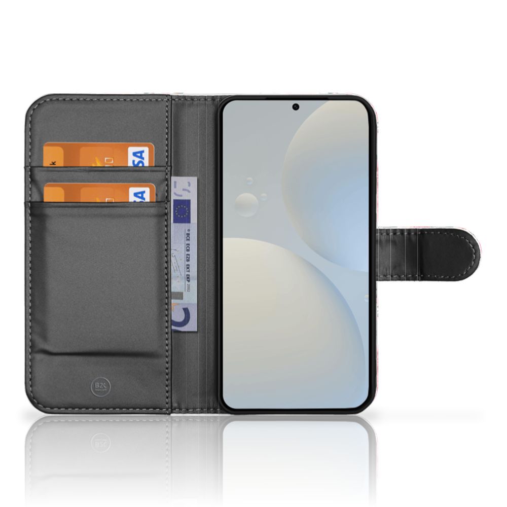 Samsung Galaxy S25 Hoesje Butterfly Roses boekenhoes zwart binnenzijde aanzicht
