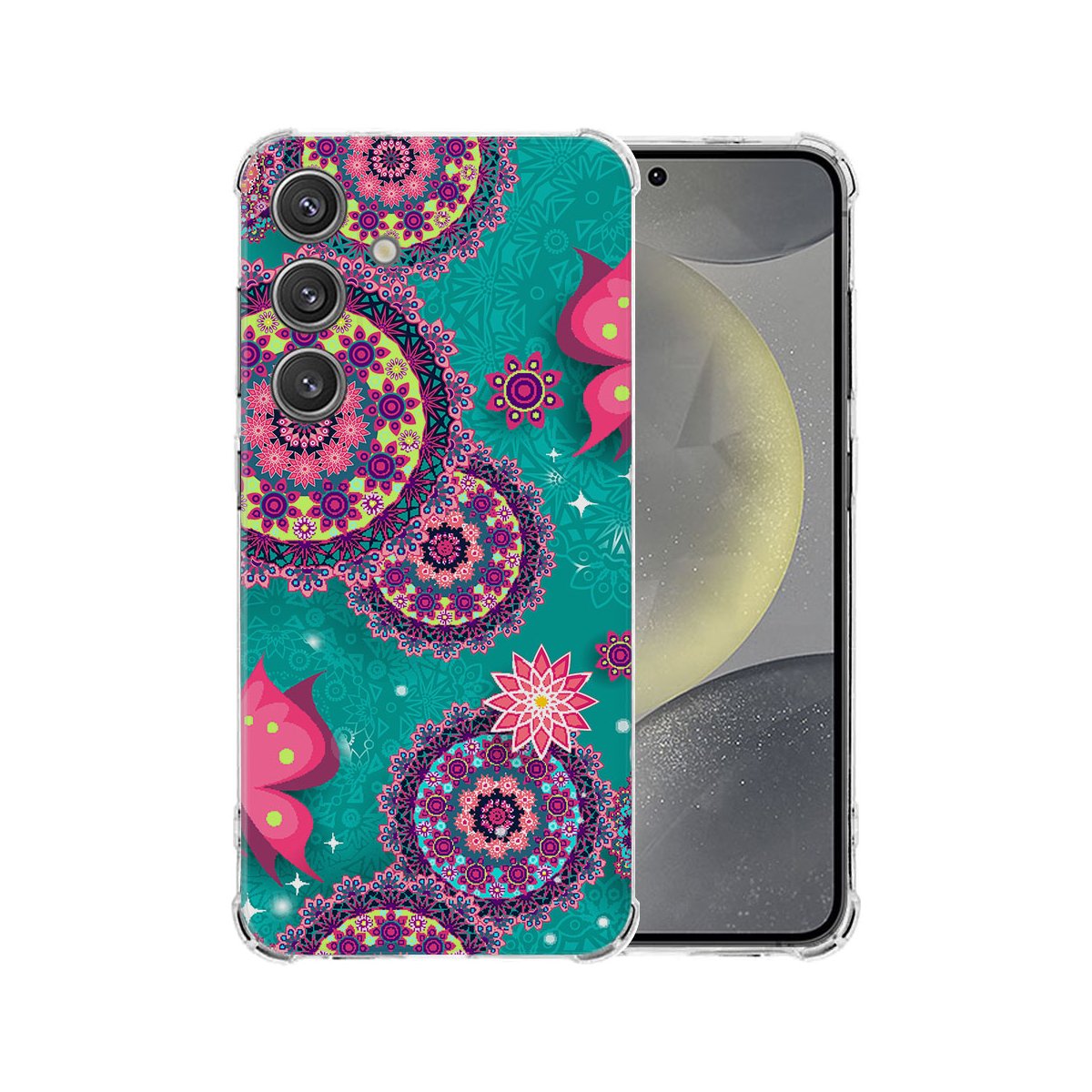Samsung Galaxy S25 Hoesje Cirkels en Vlinders TPU Antishock achterzijde design kleur