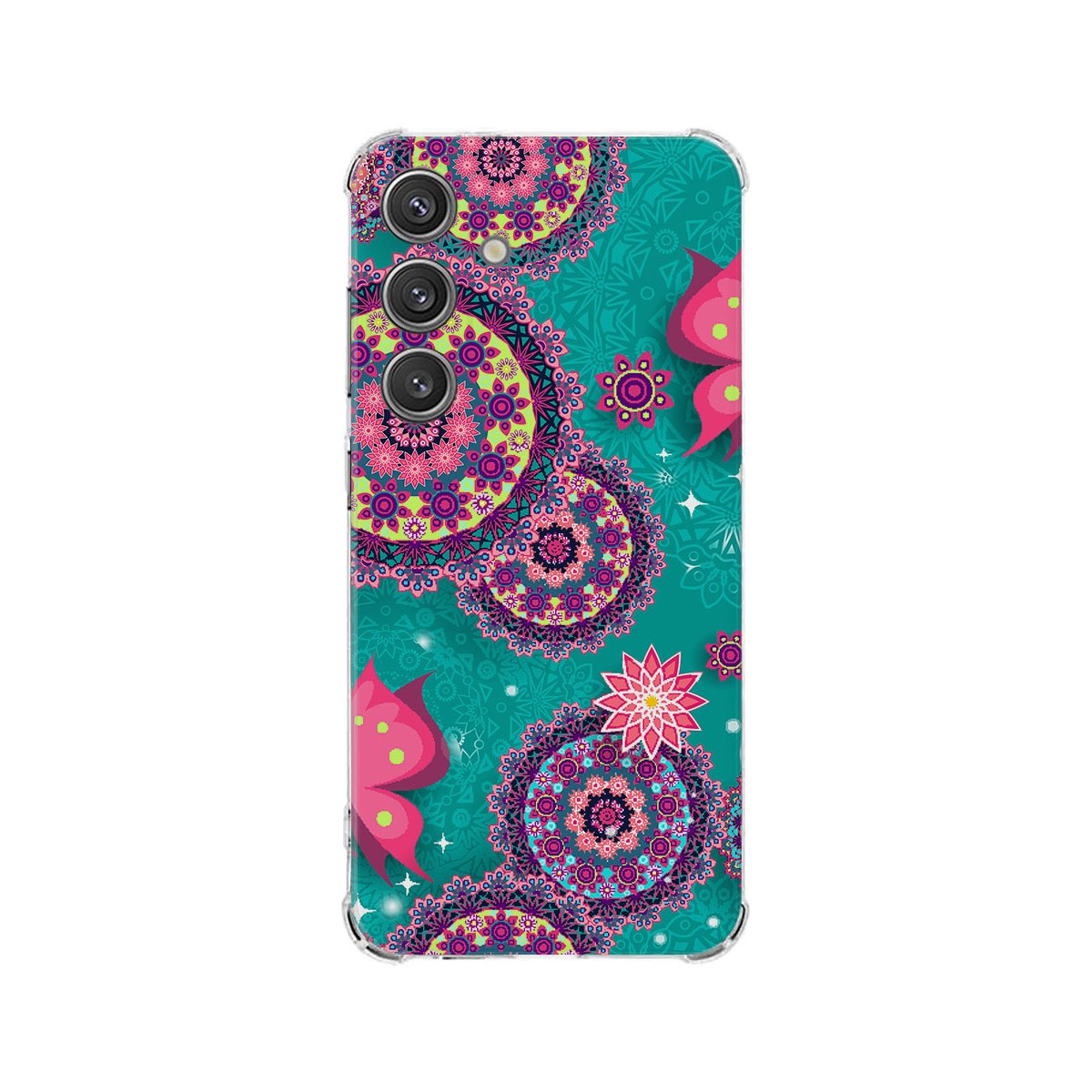 Samsung Galaxy S25 Hoesje Cirkels en Vlinders TPU Antishock achterkant kleurrijk ontwerp