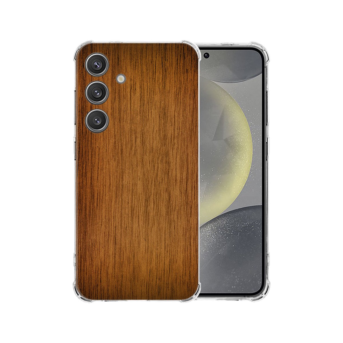 Samsung Galaxy S25 Hoesje - Donker Hout TPU Antishock donker hout achterkant smartphone