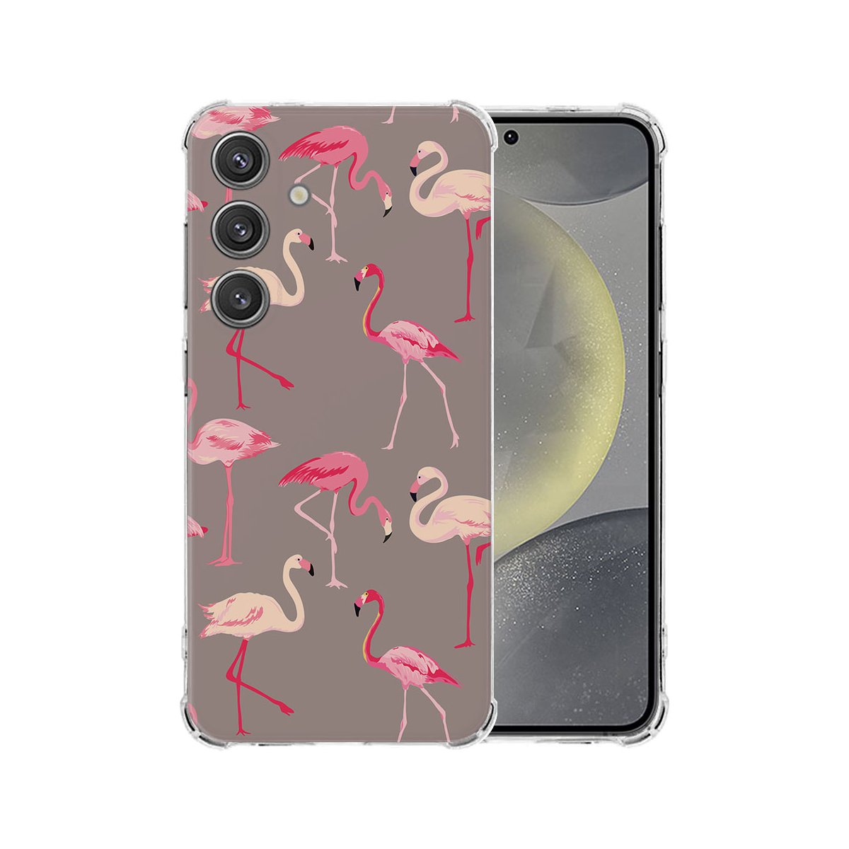 Samsung Galaxy S25 Hoesje - Flamingo TPU Antishock flamingo hoesje design voorkant