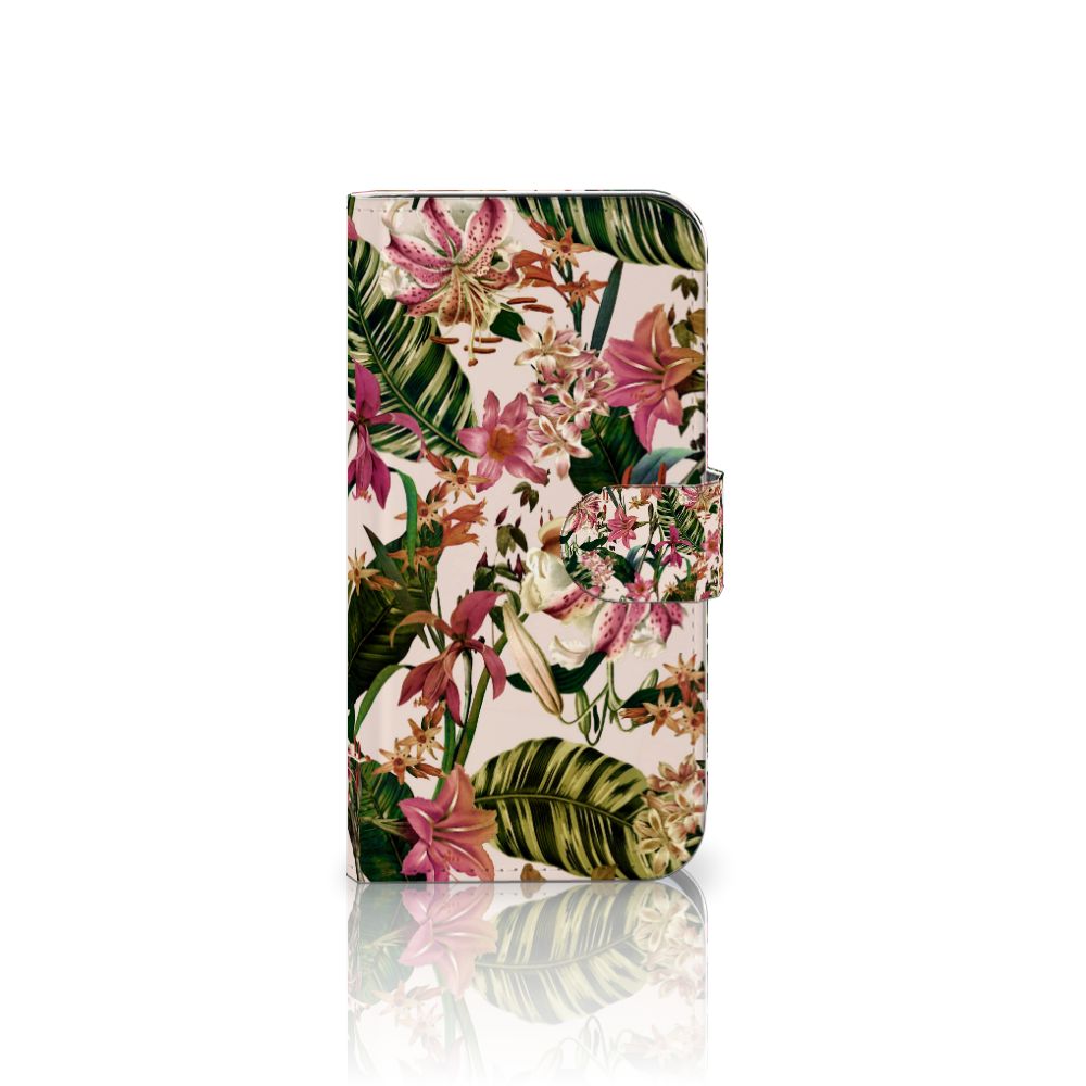 Samsung Galaxy S25 Hoesje Flowers telefoonhoesje bloemen groen paars aanzicht