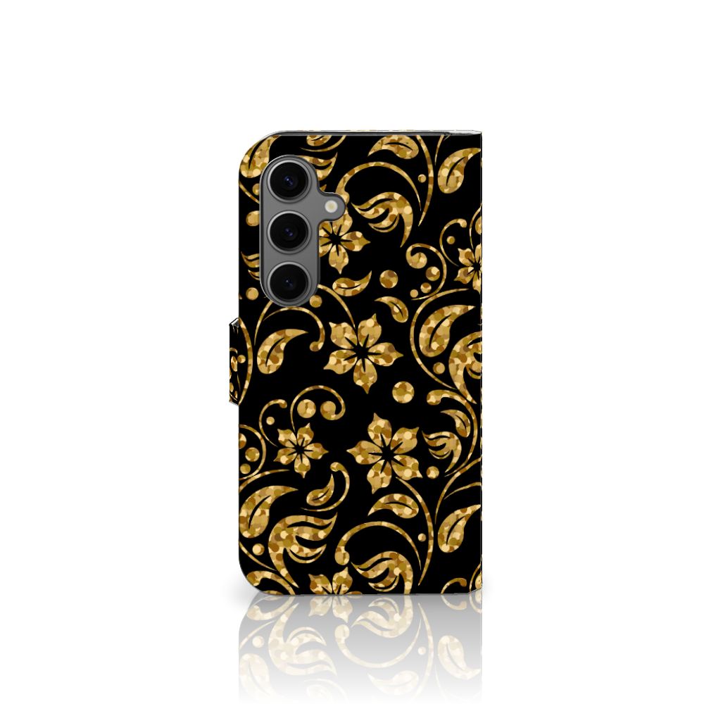 Samsung Galaxy S25 Hoesje Gouden Bloemen bloemen patroon zijaanzicht