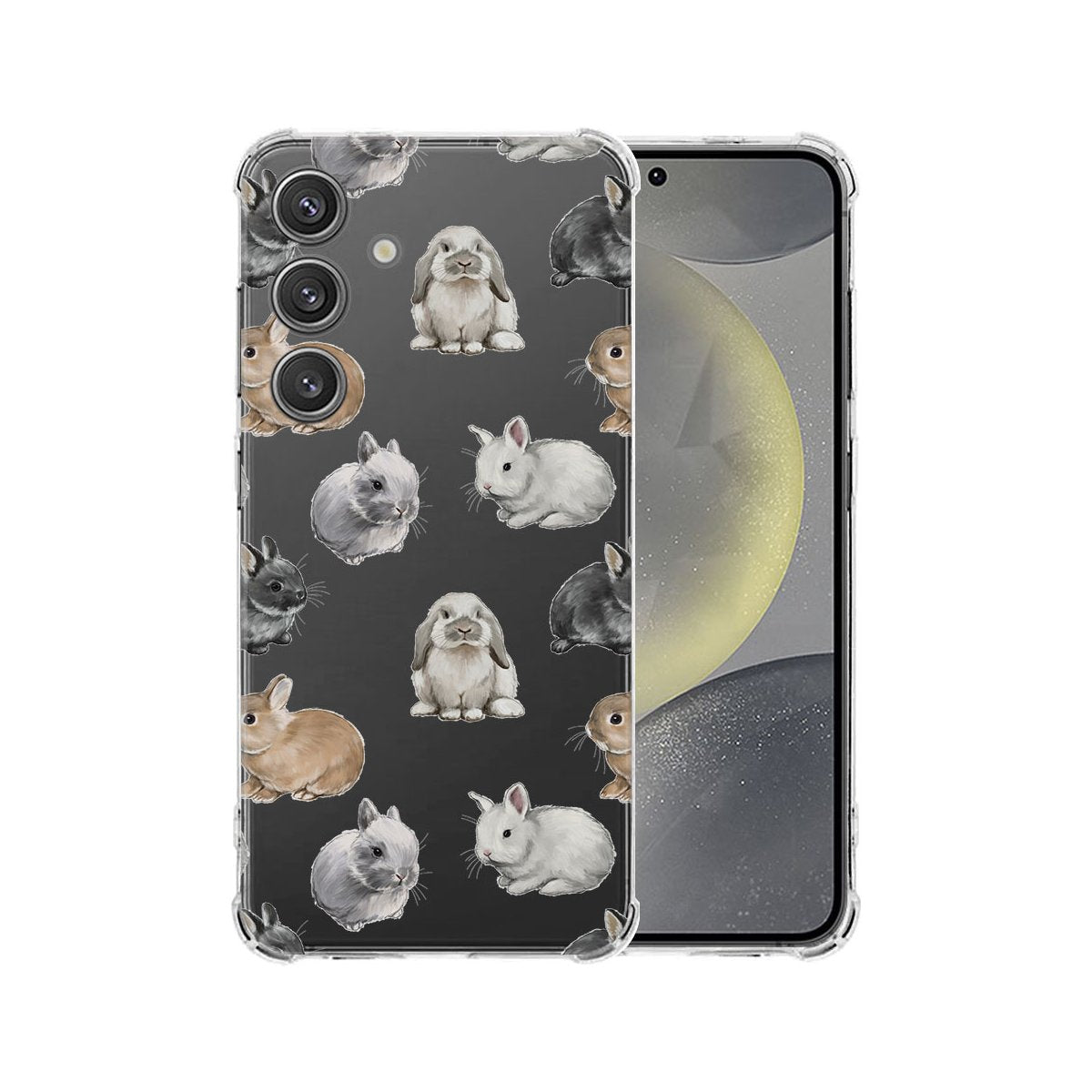 Samsung Galaxy S25 Hoesje - Konijntjes TPU Antishock konijnen design voorkant en achterkant