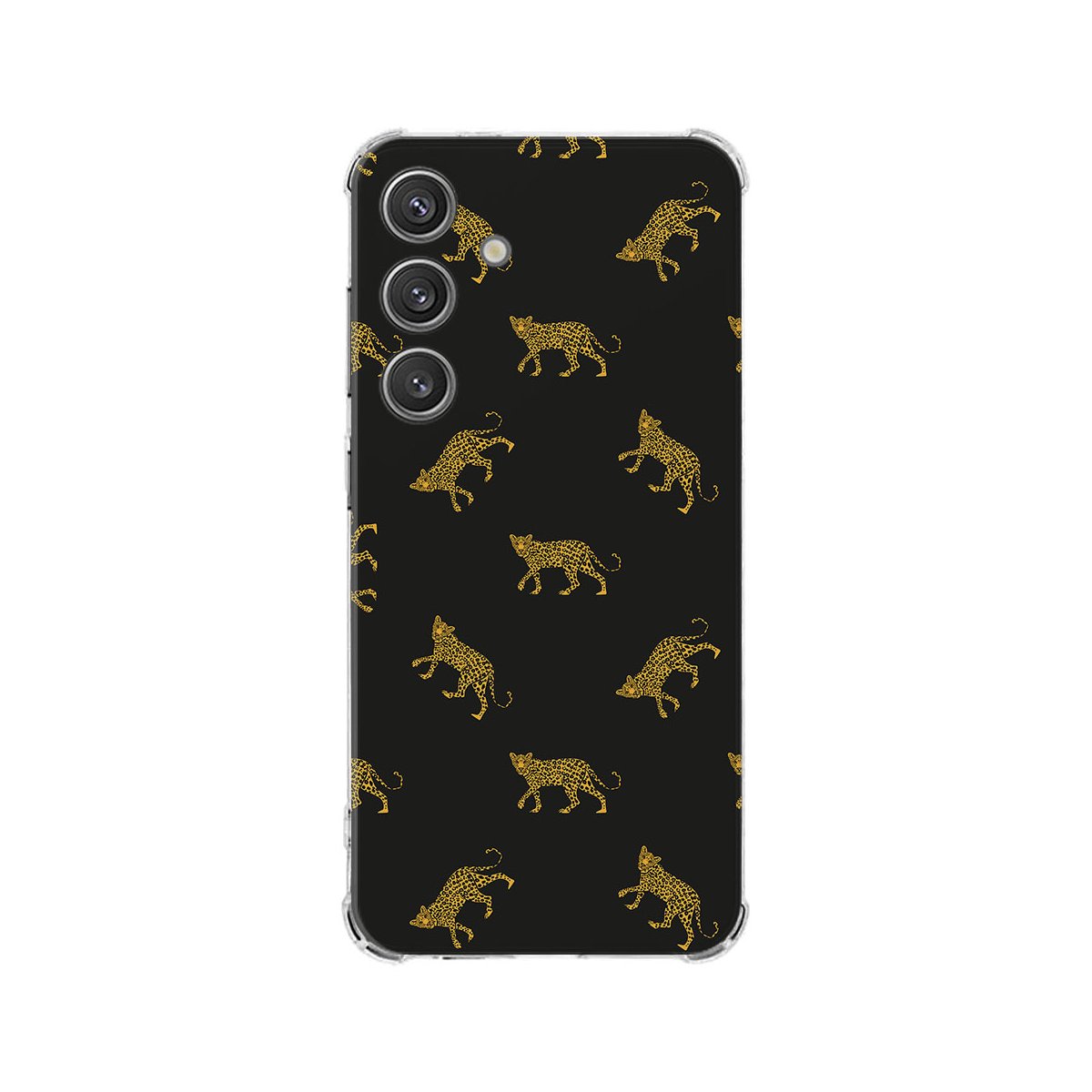 Samsung Galaxy S25 Hoesje Leopards TPU Antishock achterzijde zwart met leopards
