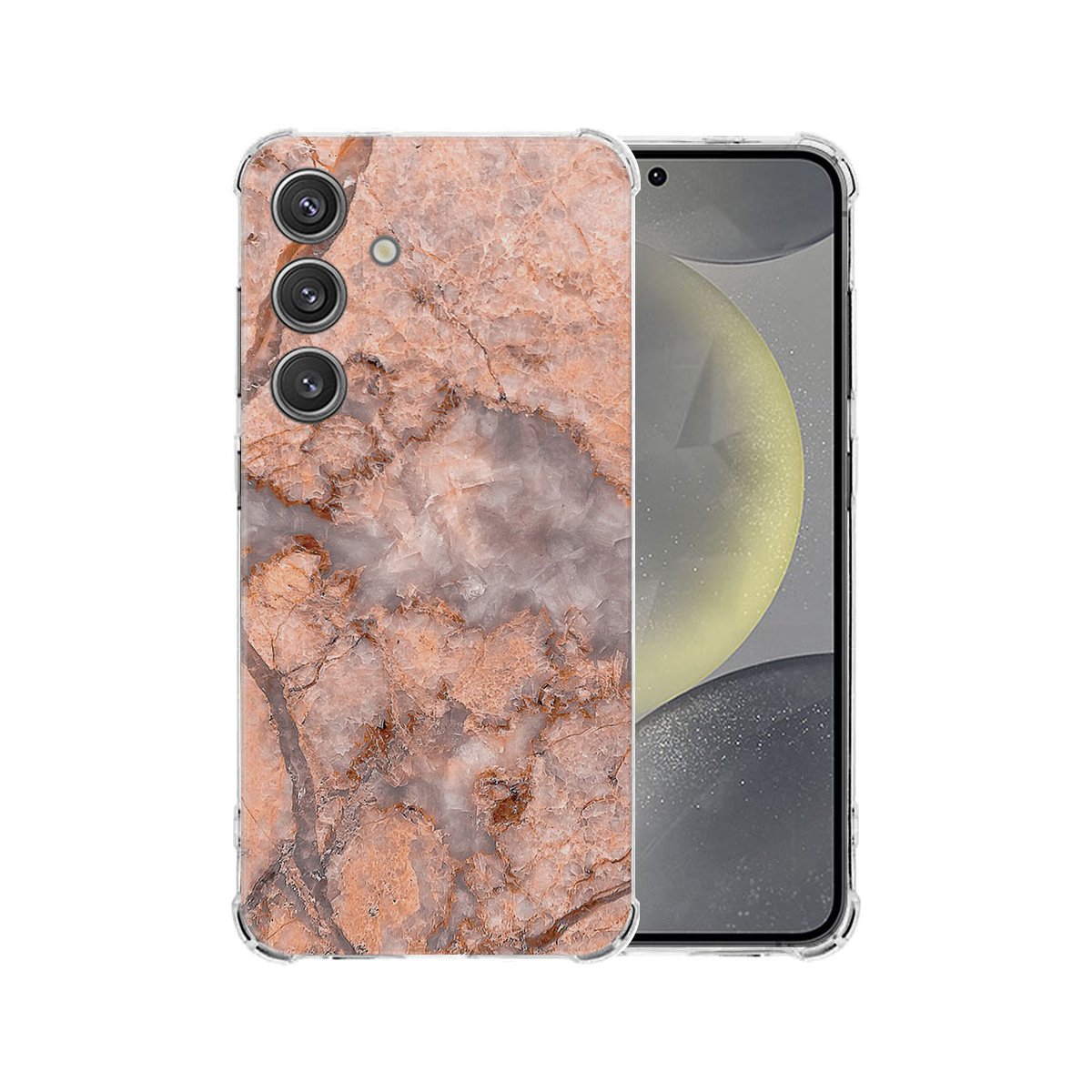 Samsung Galaxy S25 Hoesje - Marmer Oranje TPU Antishock marmer oranje hoesje achter aanzicht
