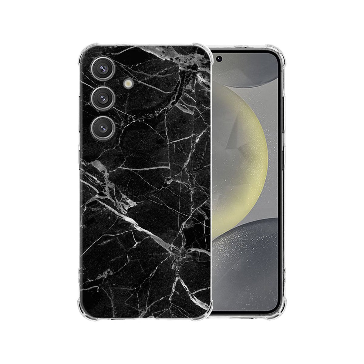 Samsung Galaxy S25 Hoesje - Marmer Zwart TPU Antishock zwart marmer achterkant transparant