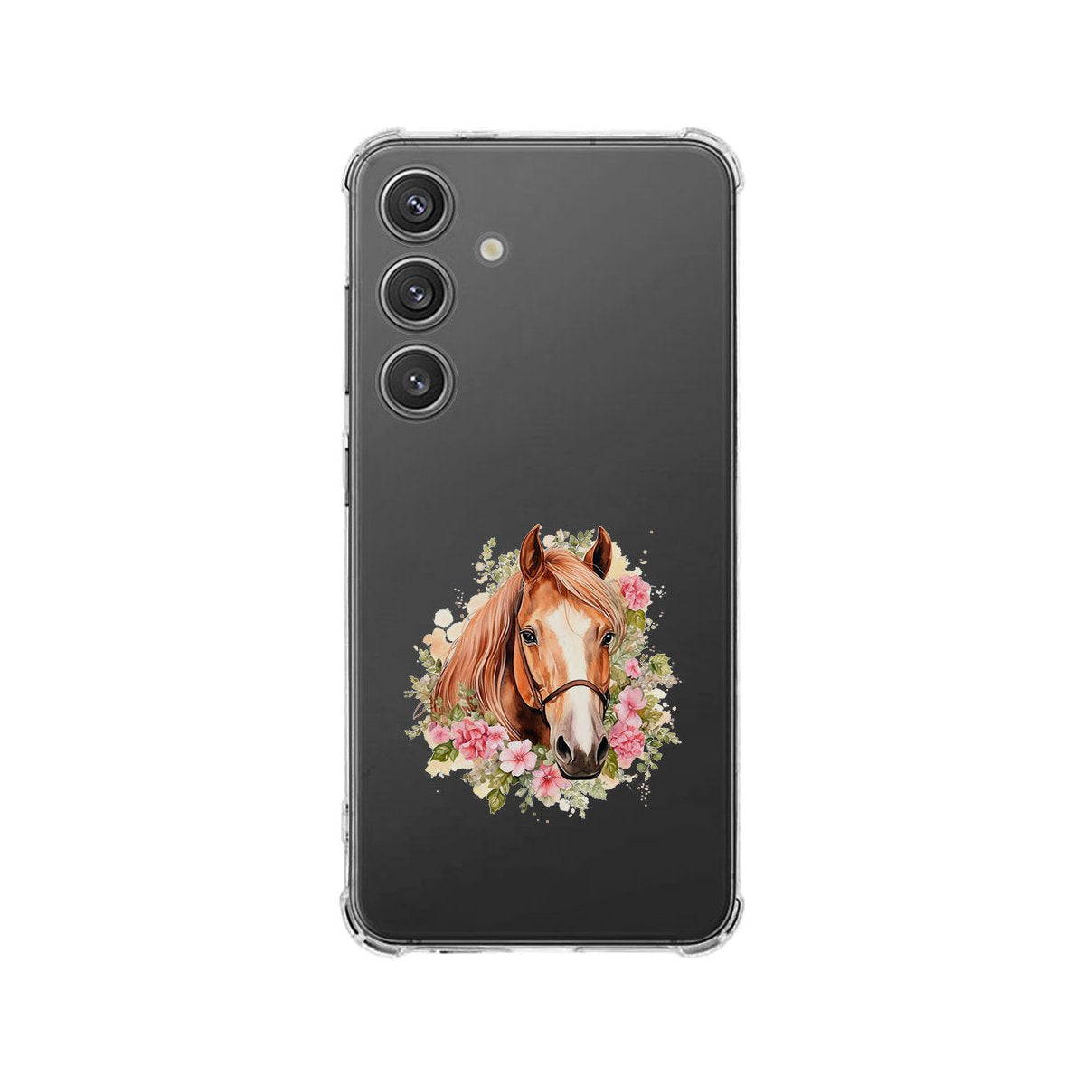Samsung Galaxy S25 Hoesje - Paard TPU Antishock paard bloemen achterzijde