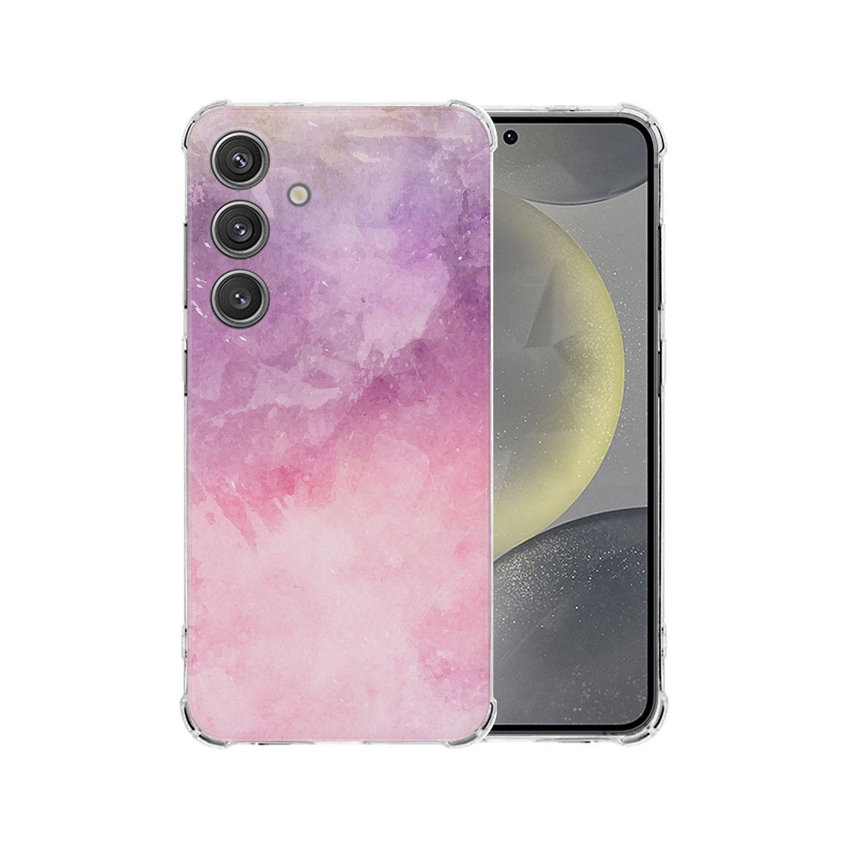 Samsung Galaxy S25 Hoesje - Pink Purple Paint TPU Antishock hoesje pink purple design achteraanzicht