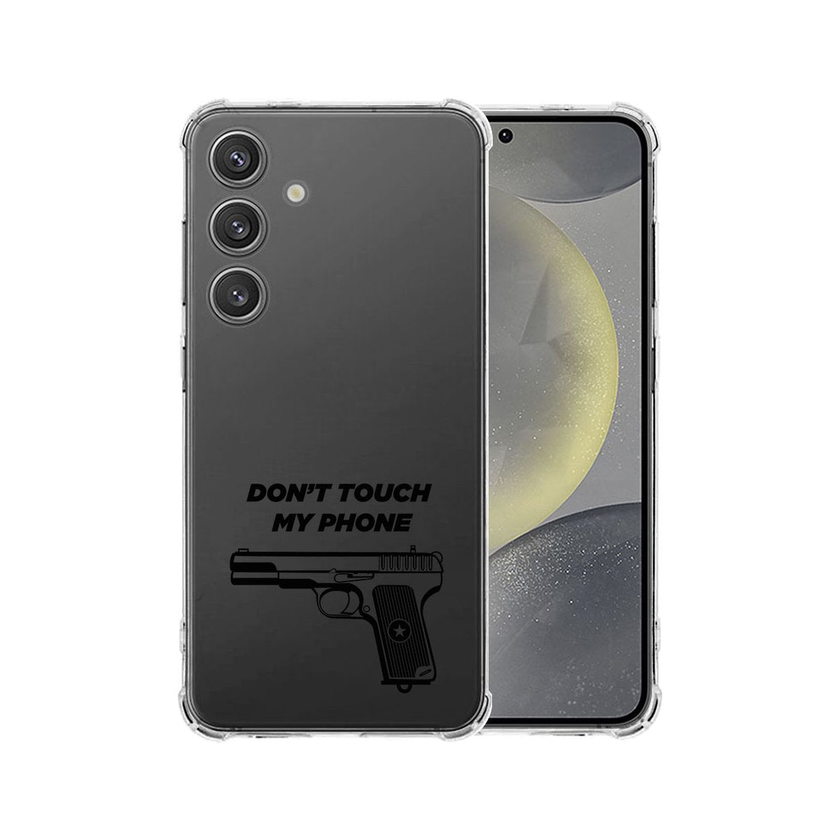 Samsung Galaxy S25 Hoesje Pistol DTMP TPU Antishock transparant achterkant met pistol design