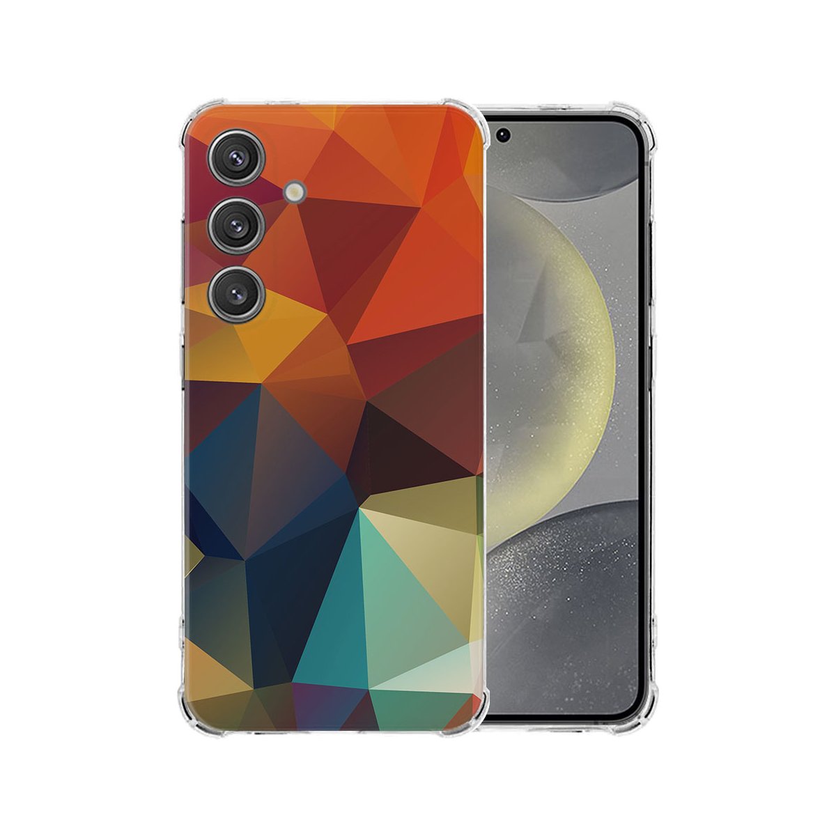Samsung Galaxy S25 Hoesje - Polygon Color TPU Antishock polygon color achterkant voorkant