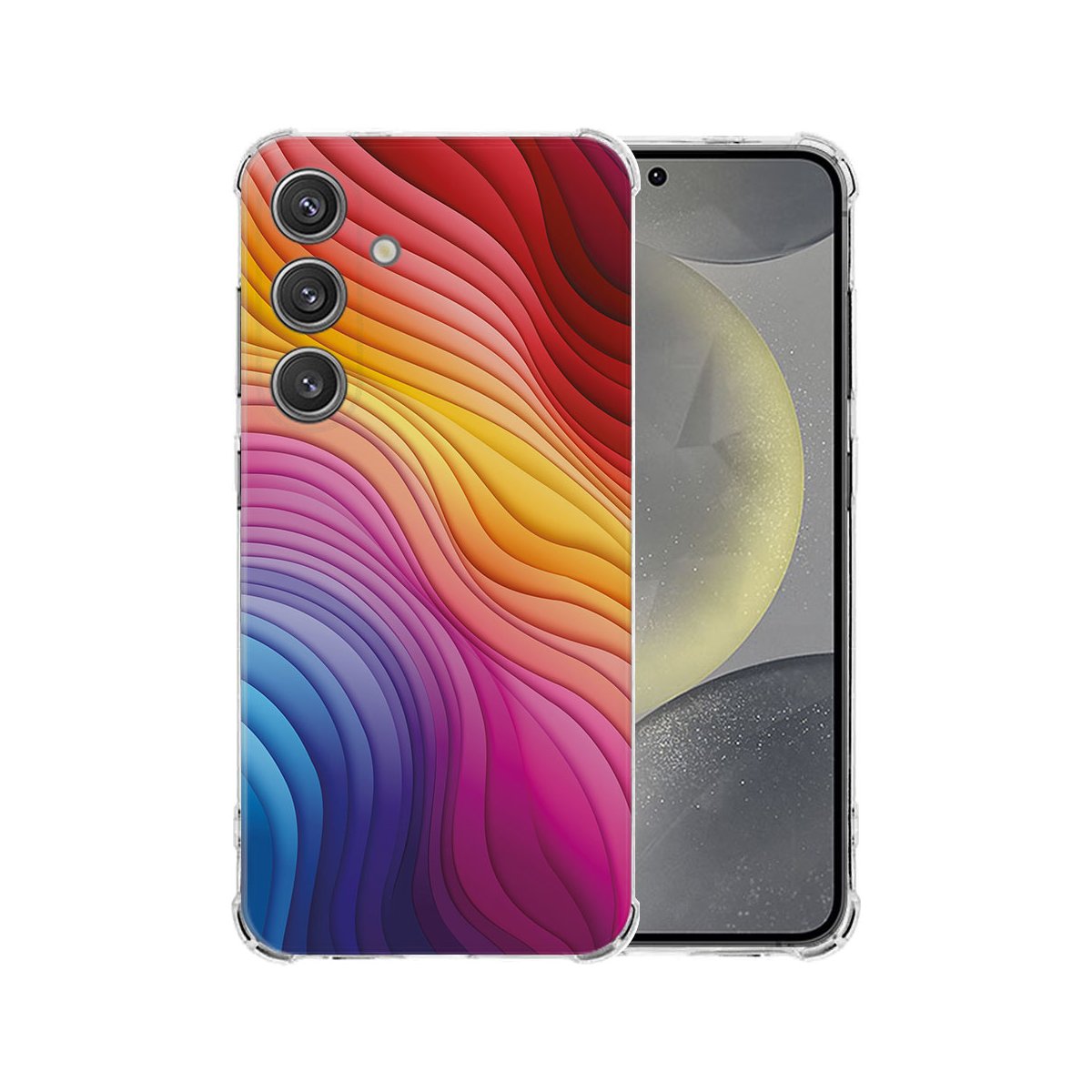 Samsung Galaxy S25 Hoesje - Regenboog TPU Antishock regenboog ontwerp achterkant