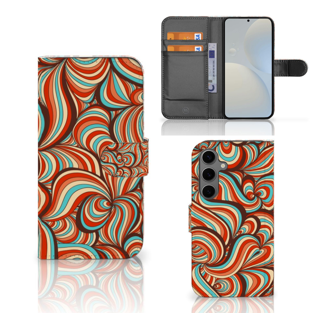 Samsung Galaxy S25 Hoesje Retro designnaam retro kleurrijke vormen aanzicht