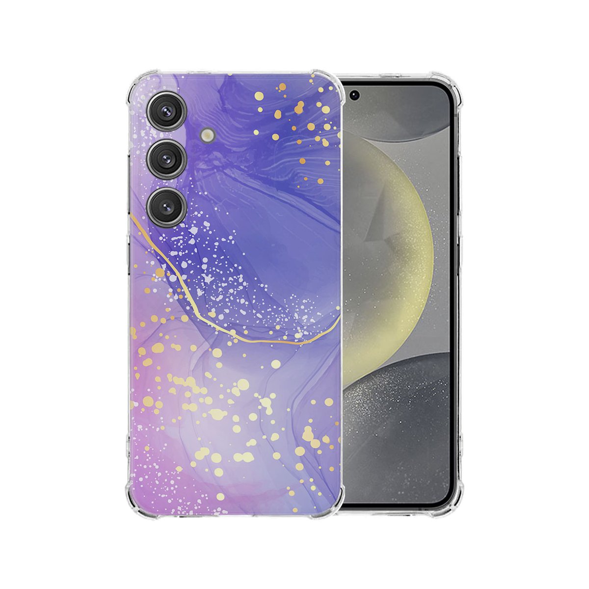 Samsung Galaxy S25 Hoesje Watercolor Paars TPU Antishock achterzijde voorkant