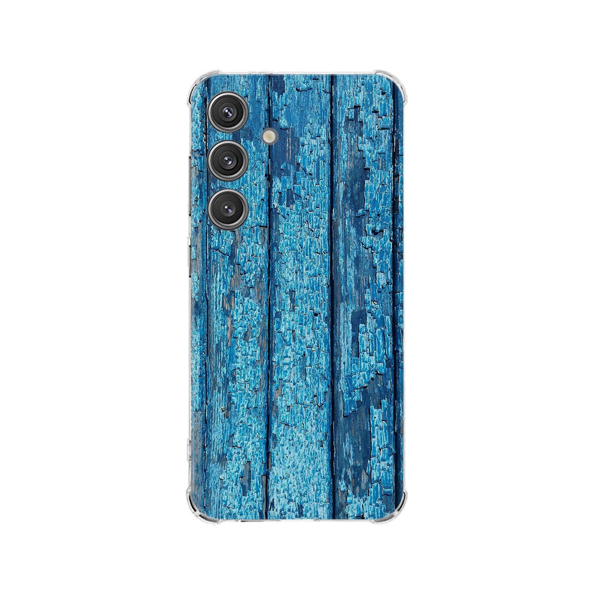 Samsung Galaxy S25 Hoesje Wood Blue TPU Antishock achterkant hout blauw