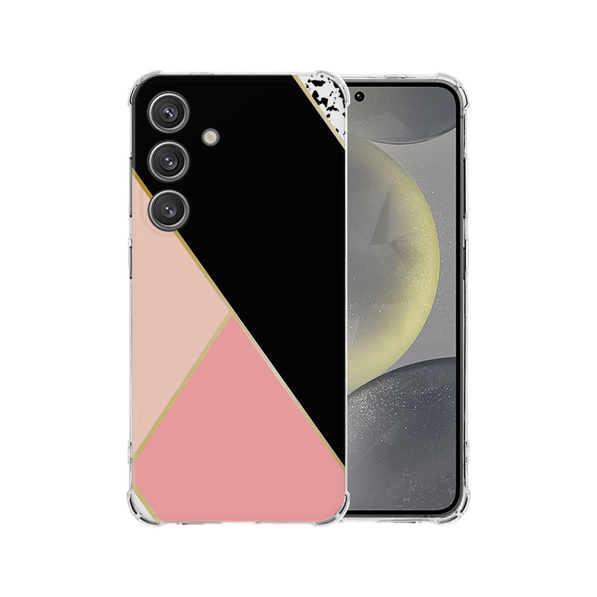 Samsung Galaxy S25 Hoesje - Zwart Roze Vormen TPU Antishock telefoonhoesje ontwerp achterkant