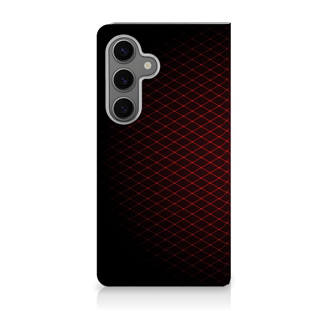 Samsung Galaxy S25 Hoesje met Magneet Geruit Rood achterkant geruit zwart rood