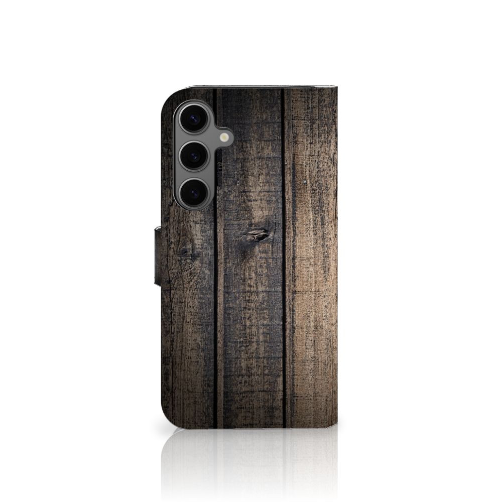 Samsung Galaxy S25 Plus Book Style Case Steigerhout design houten achterkant