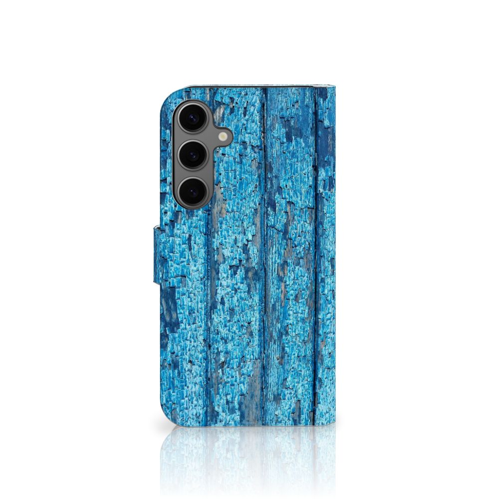 Samsung Galaxy S25 Plus Book Style Case Wood Blue case design blauw hout
