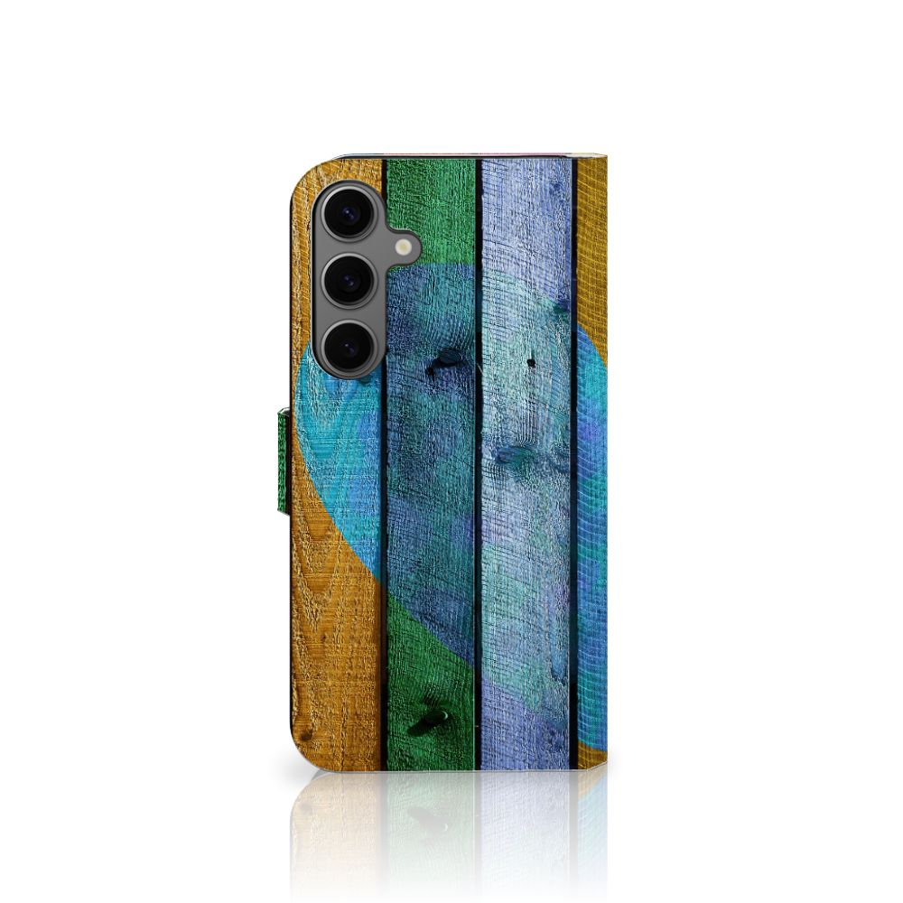 Samsung Galaxy S25 Plus Book Style Case Wood Heart voorkant houten planken hart