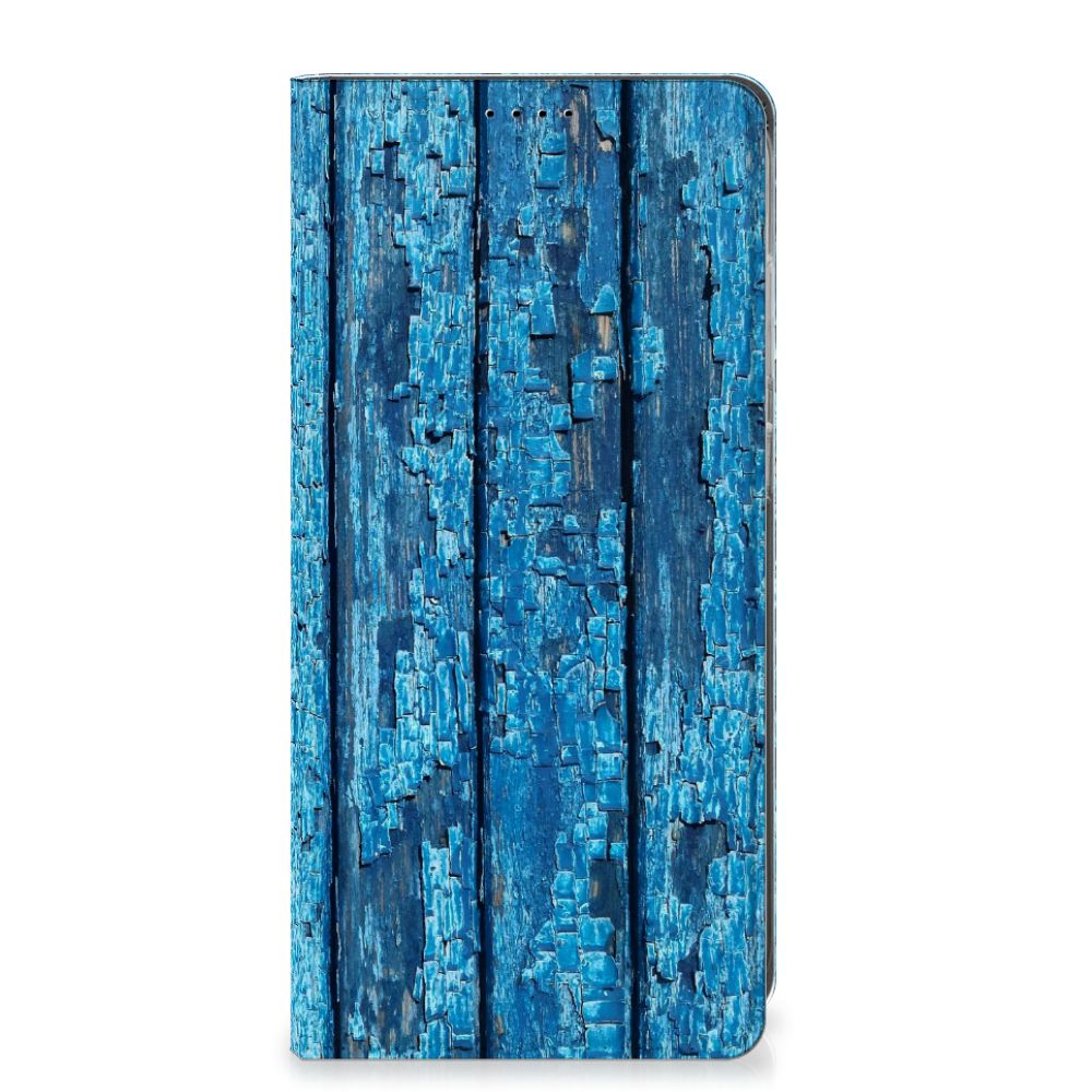 Samsung Galaxy S25 Plus Book Wallet Case Wood Blue boekcase blauw hout voorkant