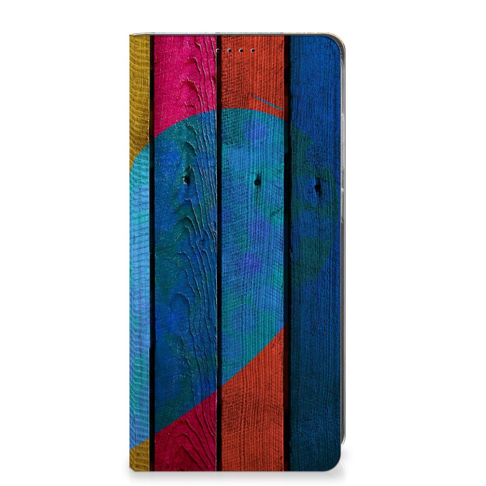 Samsung Galaxy S25 Plus Book Wallet Case Wood Heart kleurvolle houtprint voorkant