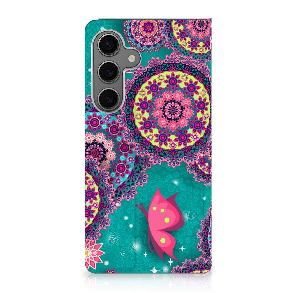 Samsung Galaxy S25 Plus Bookcase Cirkels en Vlinders design Cirkels Vlinders aanzicht