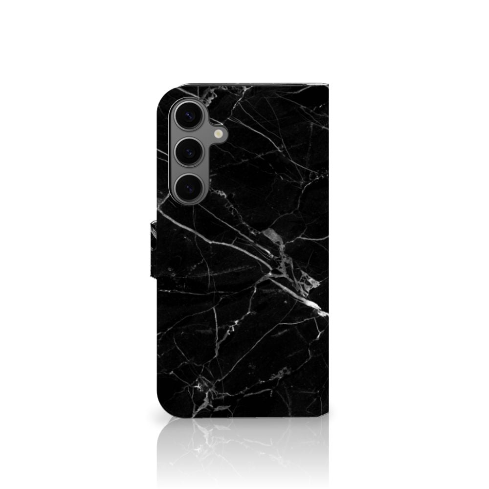 Samsung Galaxy S25 Plus Bookcase Marmer Zwart design zwart marmer aanzicht