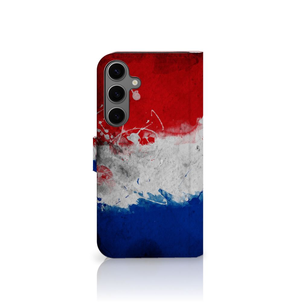 Samsung Galaxy S25 Plus Bookstyle Case Nederland pasjes Nederlandse Vlag design artistiek aanzicht