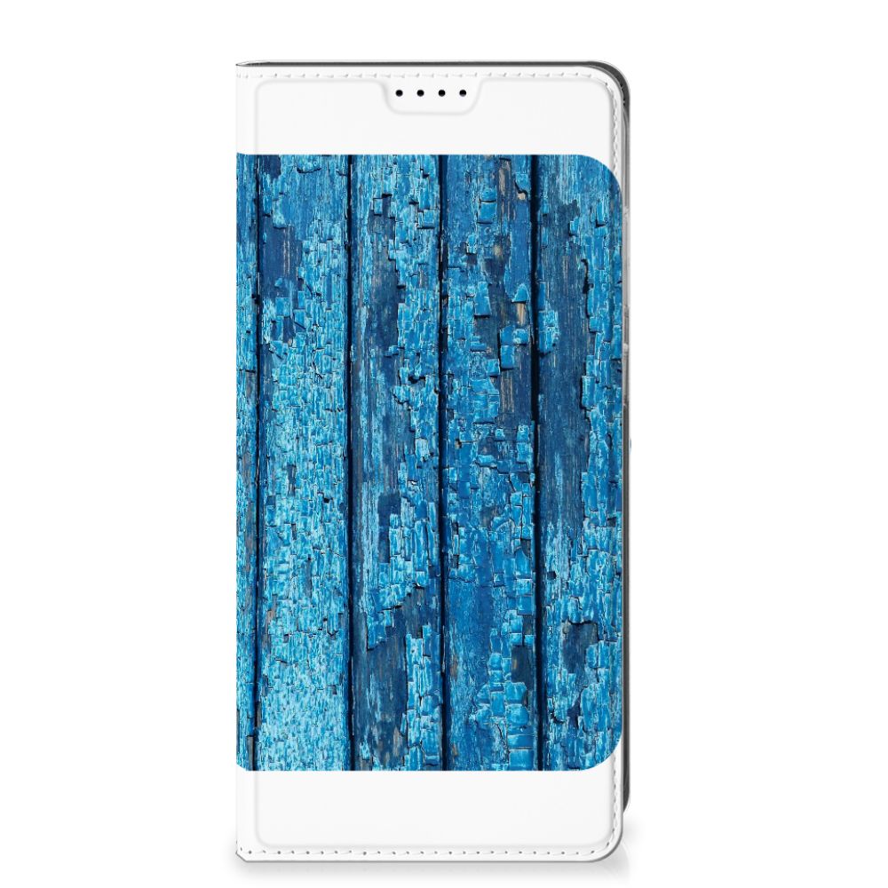 Samsung Galaxy S25 Plus Design Case Flowers Blue DTMP telefoonhoesje blauwe houten planken