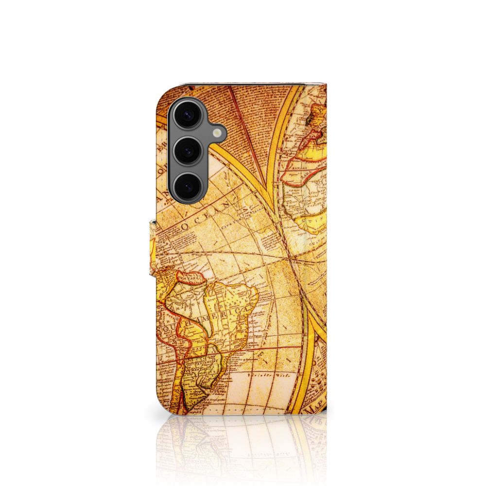 Samsung Galaxy S25 Plus Flip Cover Kompas wereldkaart design voorkant