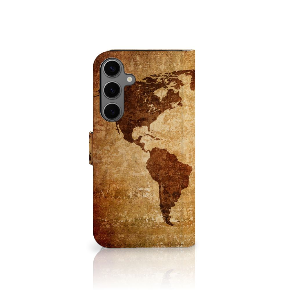 Samsung Galaxy S25 Plus Flip Cover Wereldkaart wereldkaart bruin ontwerp voorzijde