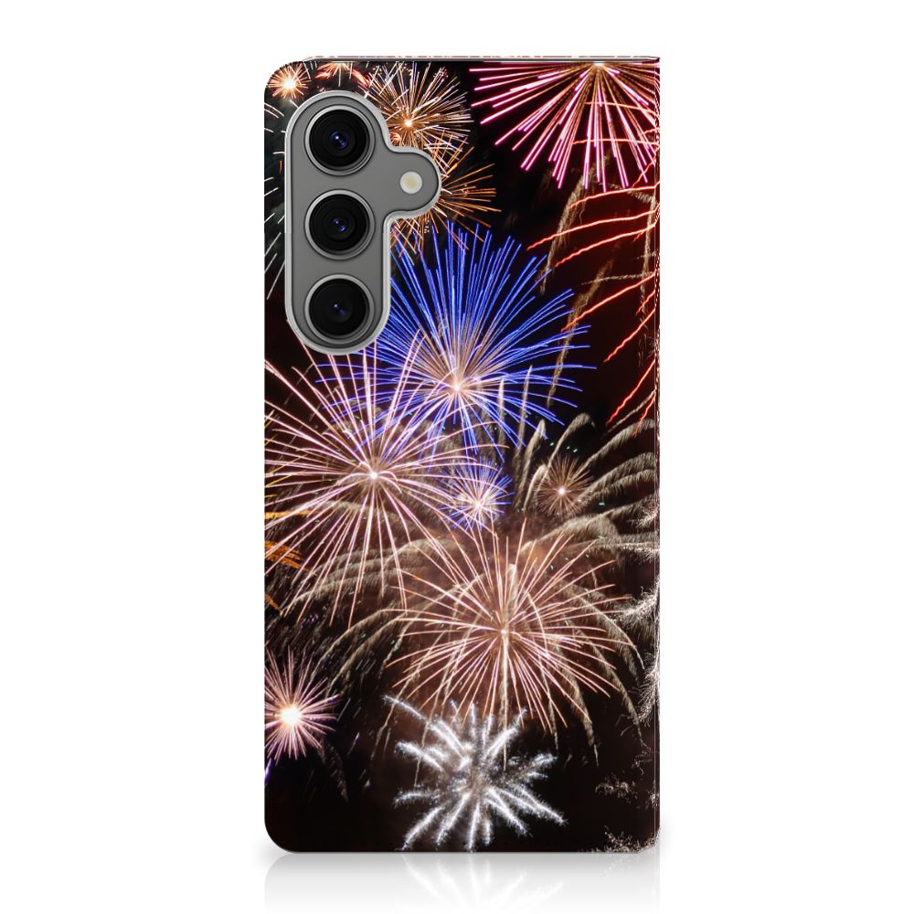 Samsung Galaxy S25 Plus Hippe Standcase Vuurwerk siervuurwerk kleurrijk design voorkant