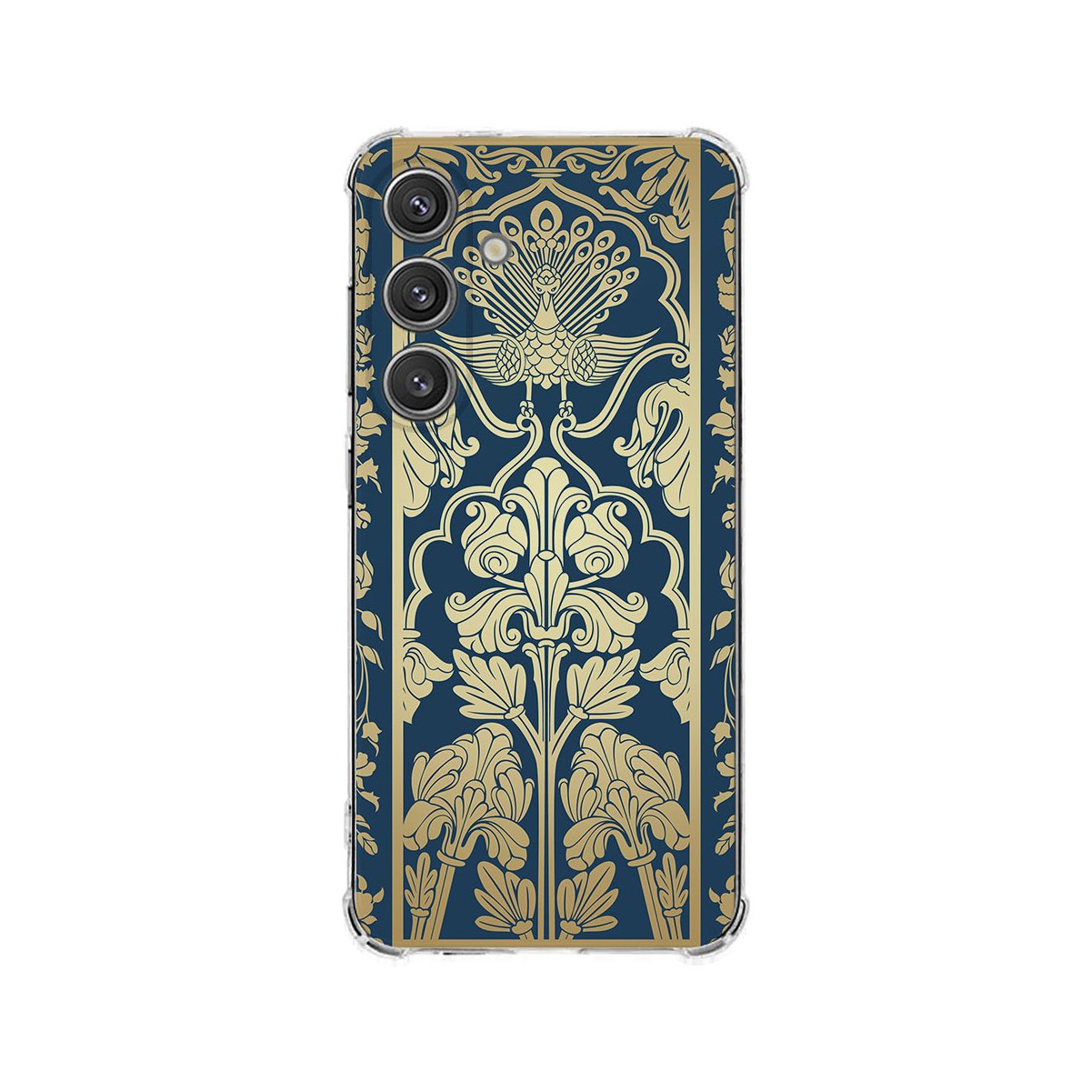 Samsung Galaxy S25 Plus Hoesje - Beige Flowers TPU Antishock bloemenprint blauw achterkant