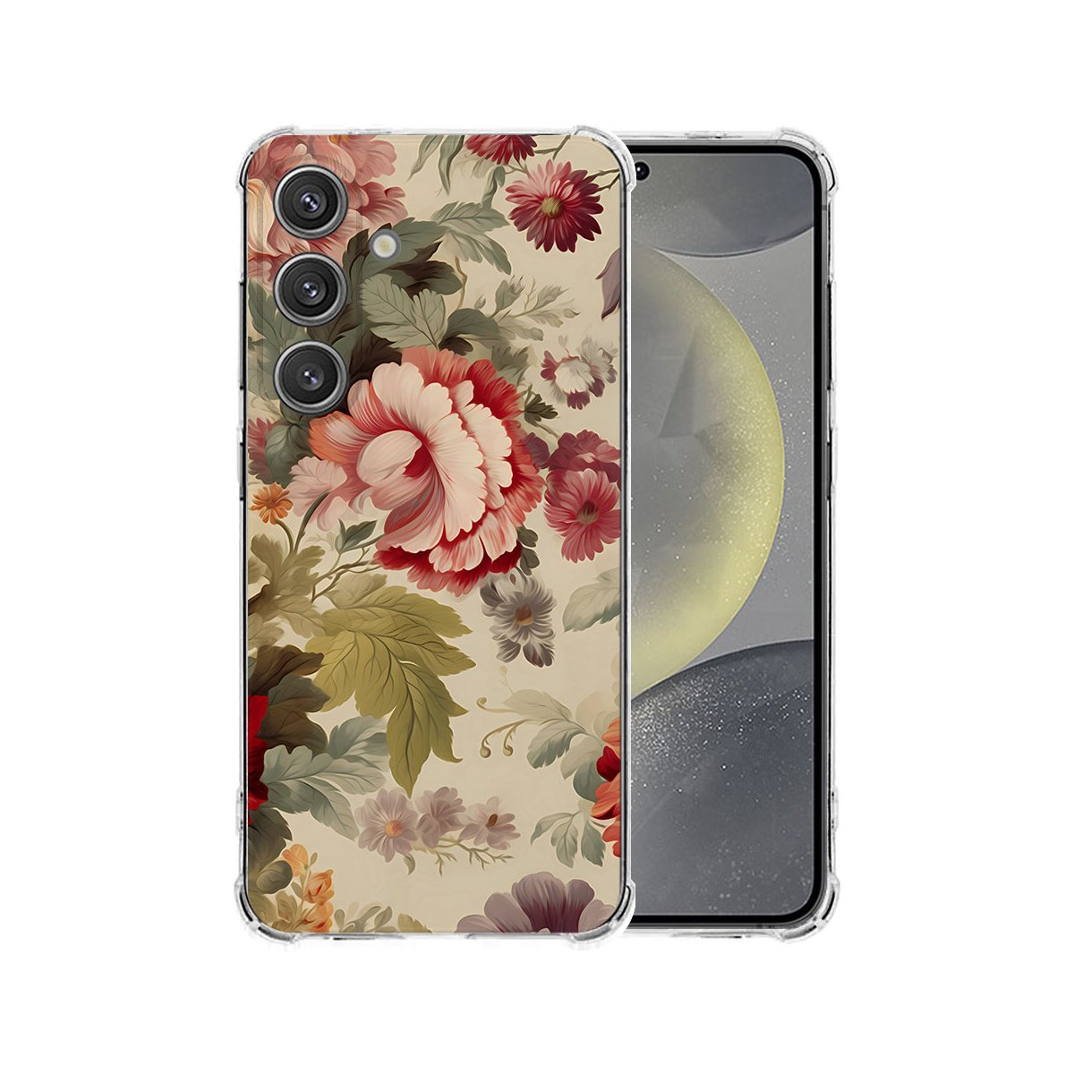 Samsung Galaxy S25 Plus Hoesje Bloemen TPU Antishock bloemenprint transparant aanzicht