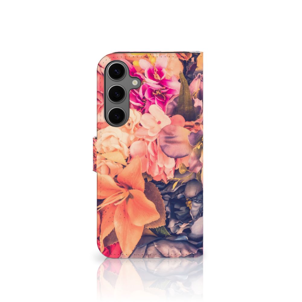 Samsung Galaxy S25 Plus Hoesje Bosje Bloemen boekhoesje bloemen roze oranje paarse