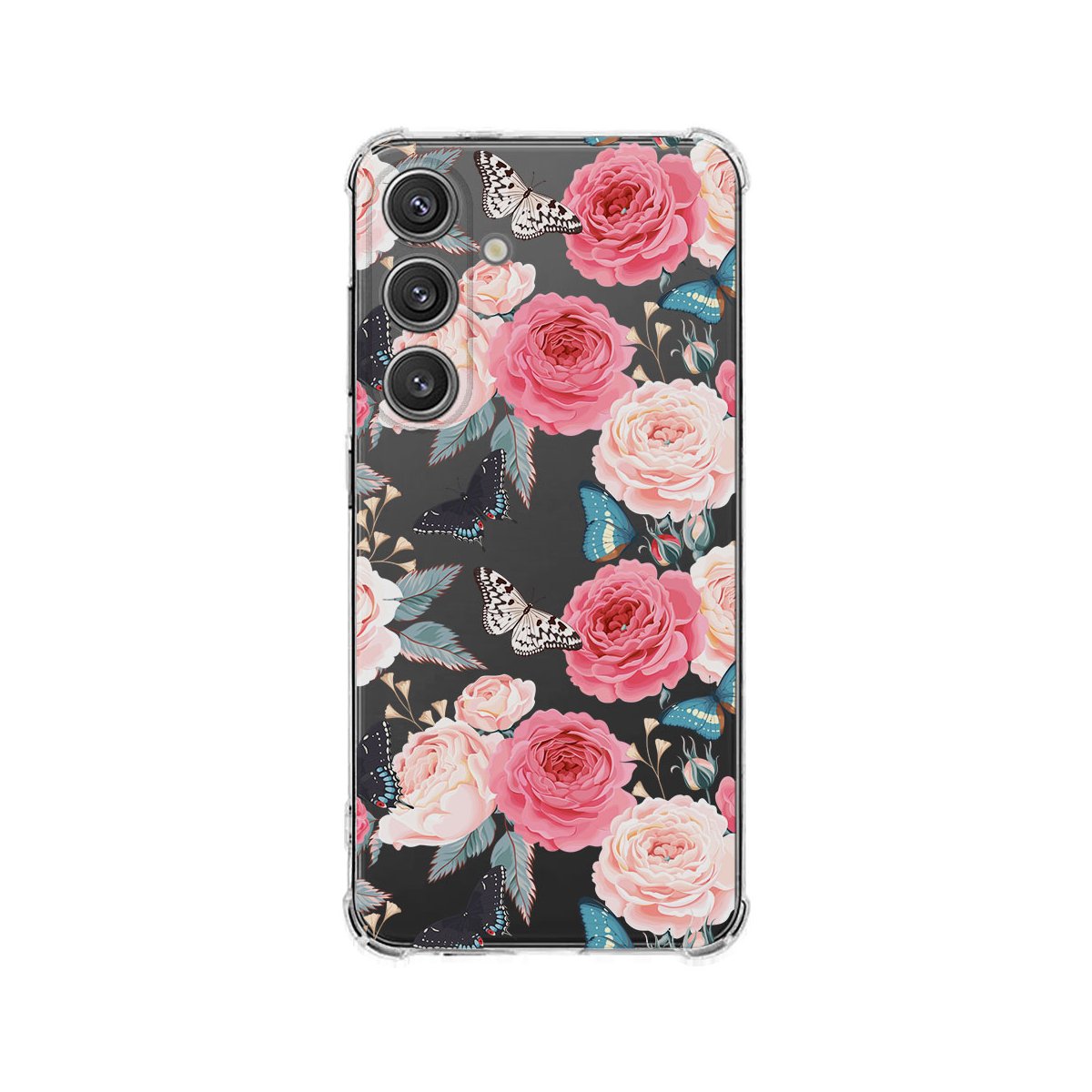 Samsung Galaxy S25 Plus Hoesje - Butterfly Roses TPU Antishock bloemenprint achterkant