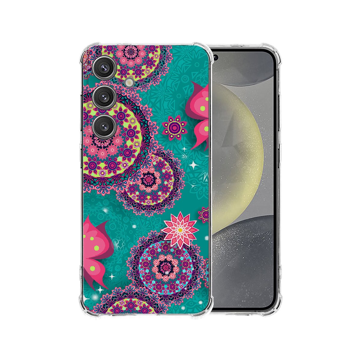 Samsung Galaxy S25 Plus Hoesje Cirkels en Vlinders TPU Antishock achterkant en voorkant