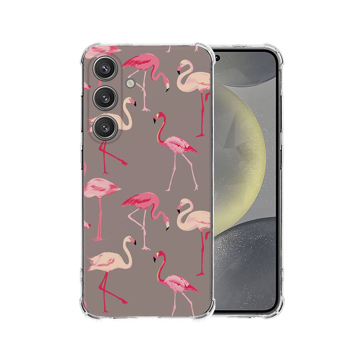 Samsung Galaxy S25 Plus Hoesje Flamingo TPU Antishock flamingo design achterkant