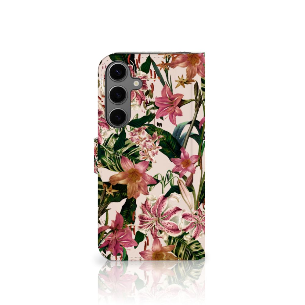 Samsung Galaxy S25 Plus Hoesje Flowers boekhoes bloemen tropical aanzicht