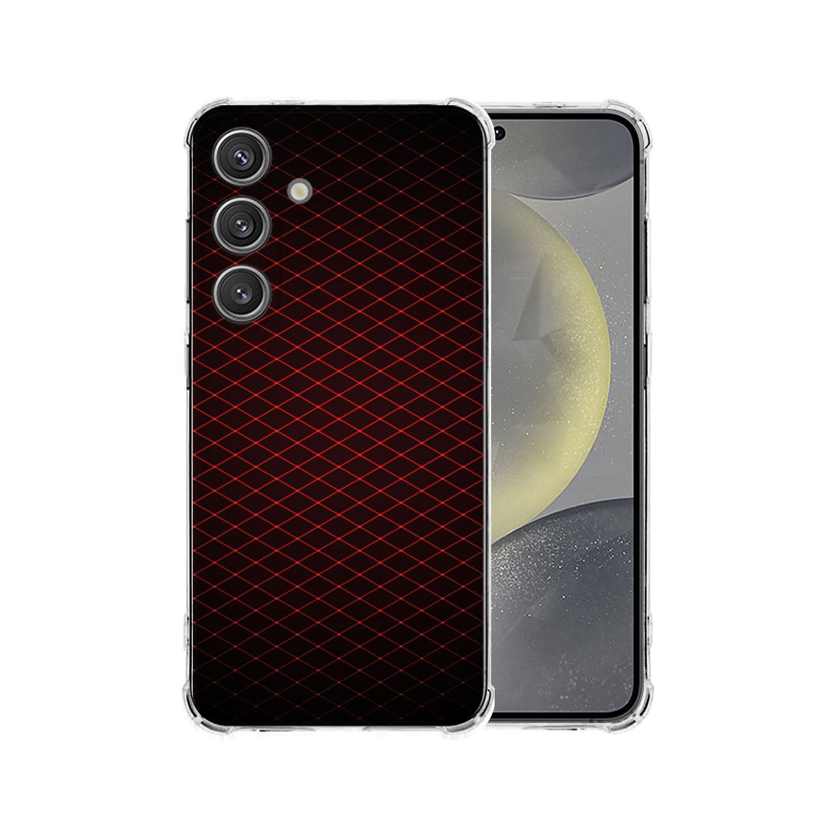 Samsung Galaxy S25 Plus Hoesje Geruit Rood TPU Antishock achterkant met transparante randen