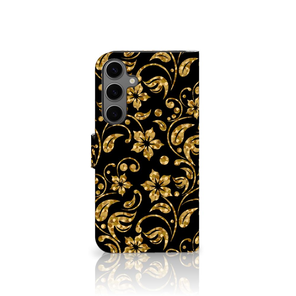 Samsung Galaxy S25 Plus Hoesje Gouden Bloemen design gouden bloemen zijaanzicht
