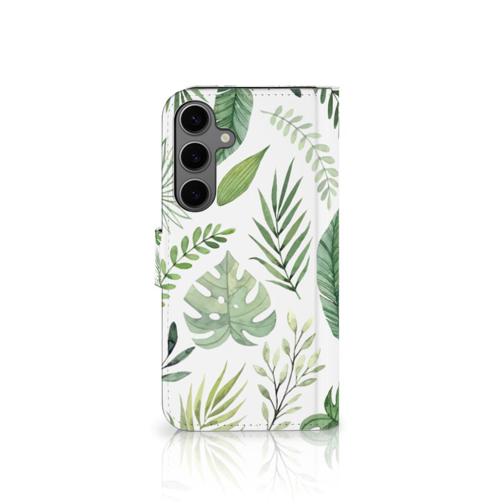 Samsung Galaxy S25 Plus Hoesje Leaves telefoonhoesje bladeren groen design vooraanzicht