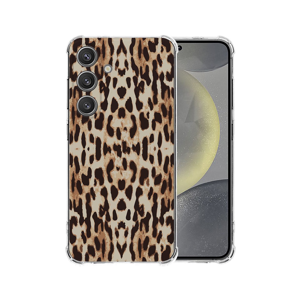Samsung Galaxy S25 Plus Hoesje Leopard TPU Antishock achterzijde en voorzijde