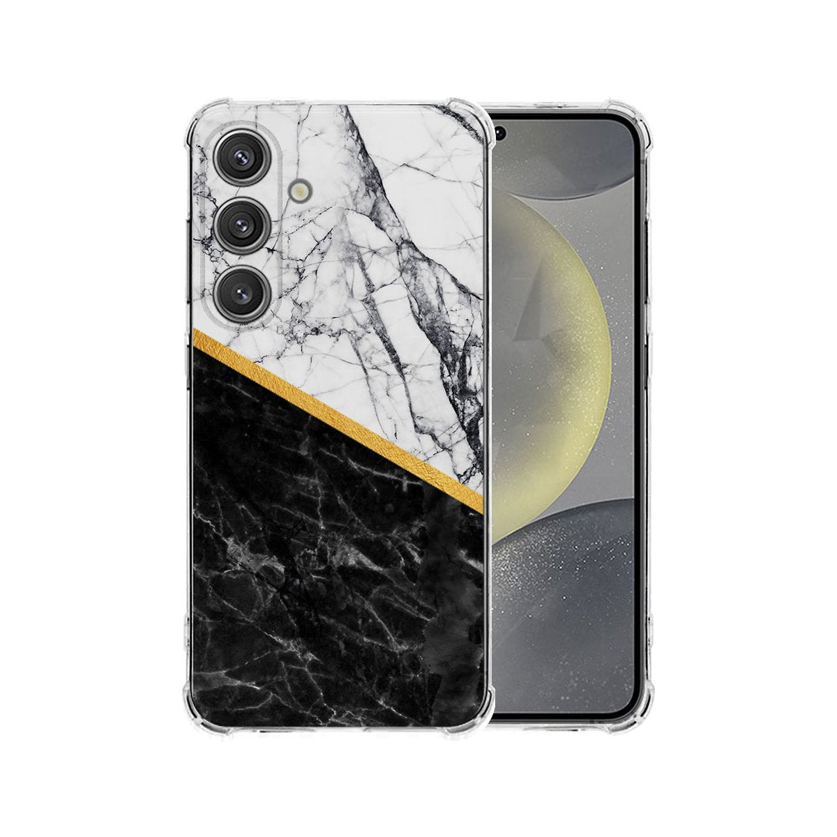 Samsung Galaxy S25 Plus Hoesje Marble White Black TPU Antishock achterkant aanzicht