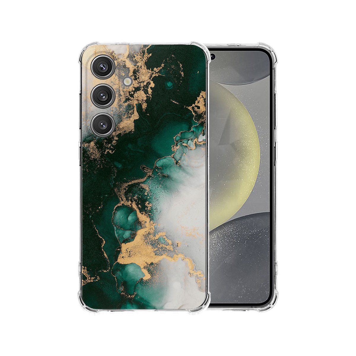Samsung Galaxy S25 Plus Hoesje Marmer Groen TPU Antishock achteraanzicht