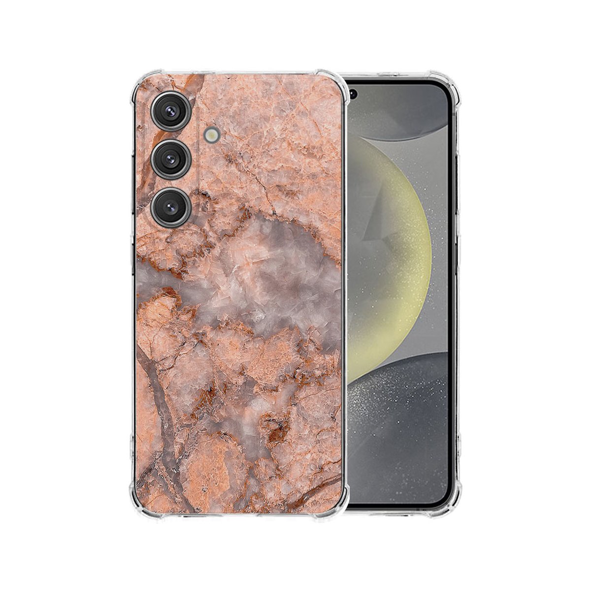 Samsung Galaxy S25 Plus Hoesje Marmer Oranje TPU Antishock achterkant vooraanzicht