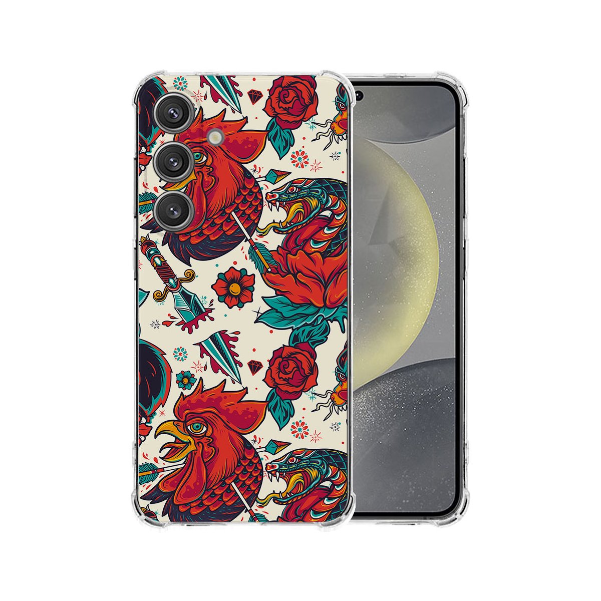 Samsung Galaxy S25 Plus Hoesje - Old Skool TPU Antishock designnaam met kleurvol patroon aanzicht