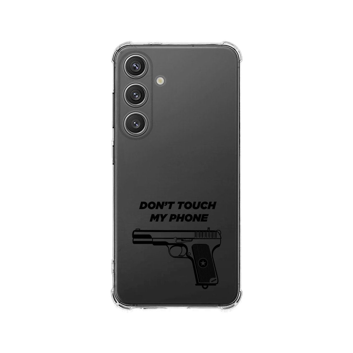 Samsung Galaxy S25 Plus Hoesje Pistol DTMP TPU Antishock achterkant zwart pistool ontwerp