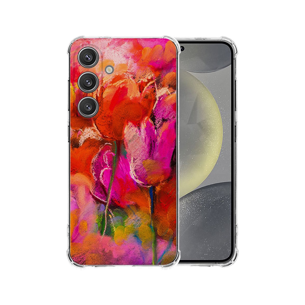 Samsung Galaxy S25 Plus Hoesje Tulips TPU Antishock achterkant voorkant